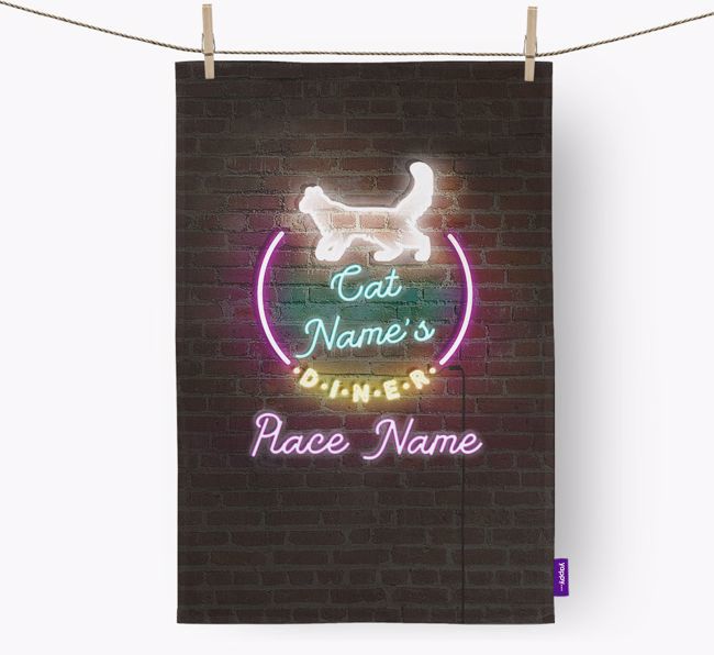 'Neon Lights Diner' - Personalised {breedFullName} Tea Towel 